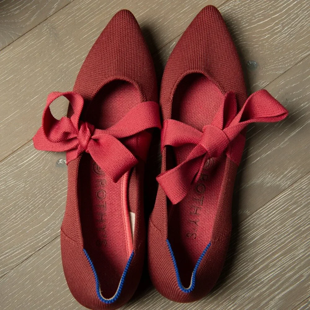 ROTHY’S Shoes Mary Jane Bow Tie Point Toe Flats Red US W8.5 - Picture 10 of 12